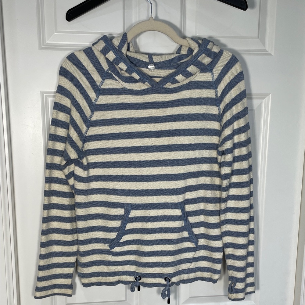 Margaret O’Leary Stripped Hoodie Size Small Thumb Holes Pocket Drawstring Bottom - Picture 1 of 12